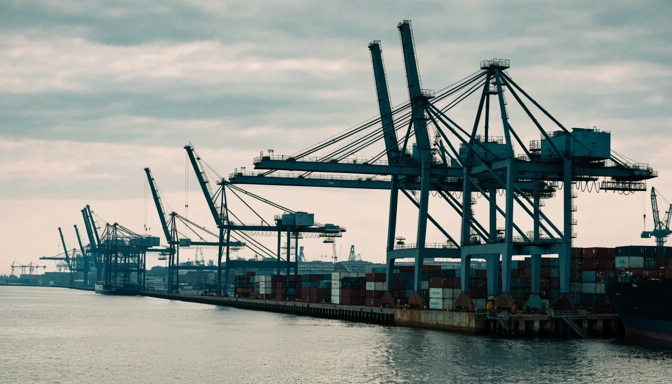Containerterminal am Hamburger Hafen unter bedecktem Mittagslicht